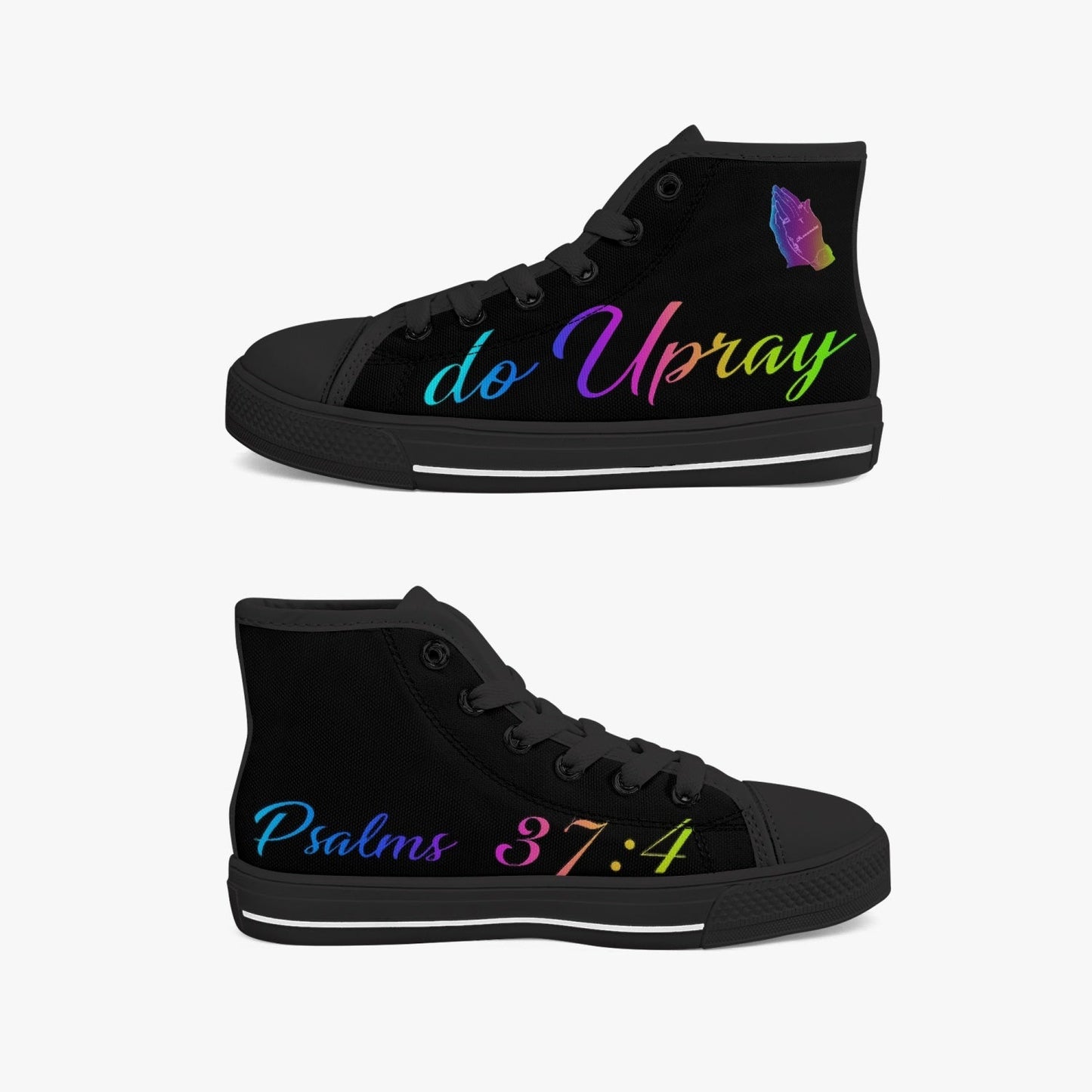 DoUPray Rainbow Kid’s High-Top Canvas Shoes-Black Do U Pray