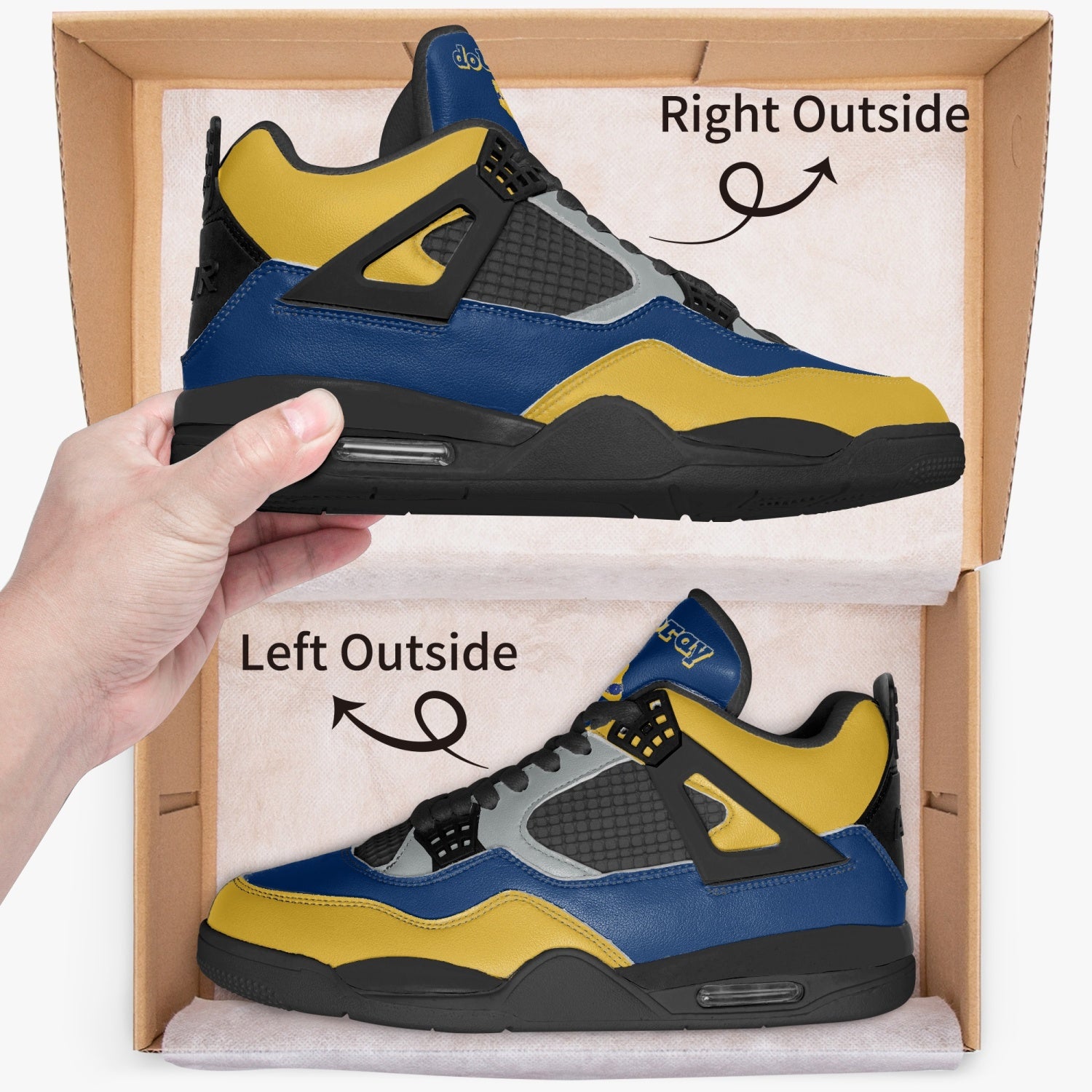 Step up your style with the Air Pray Blue/Gold Black Sneakers – bold design, ultimate comfort. Own your stride!