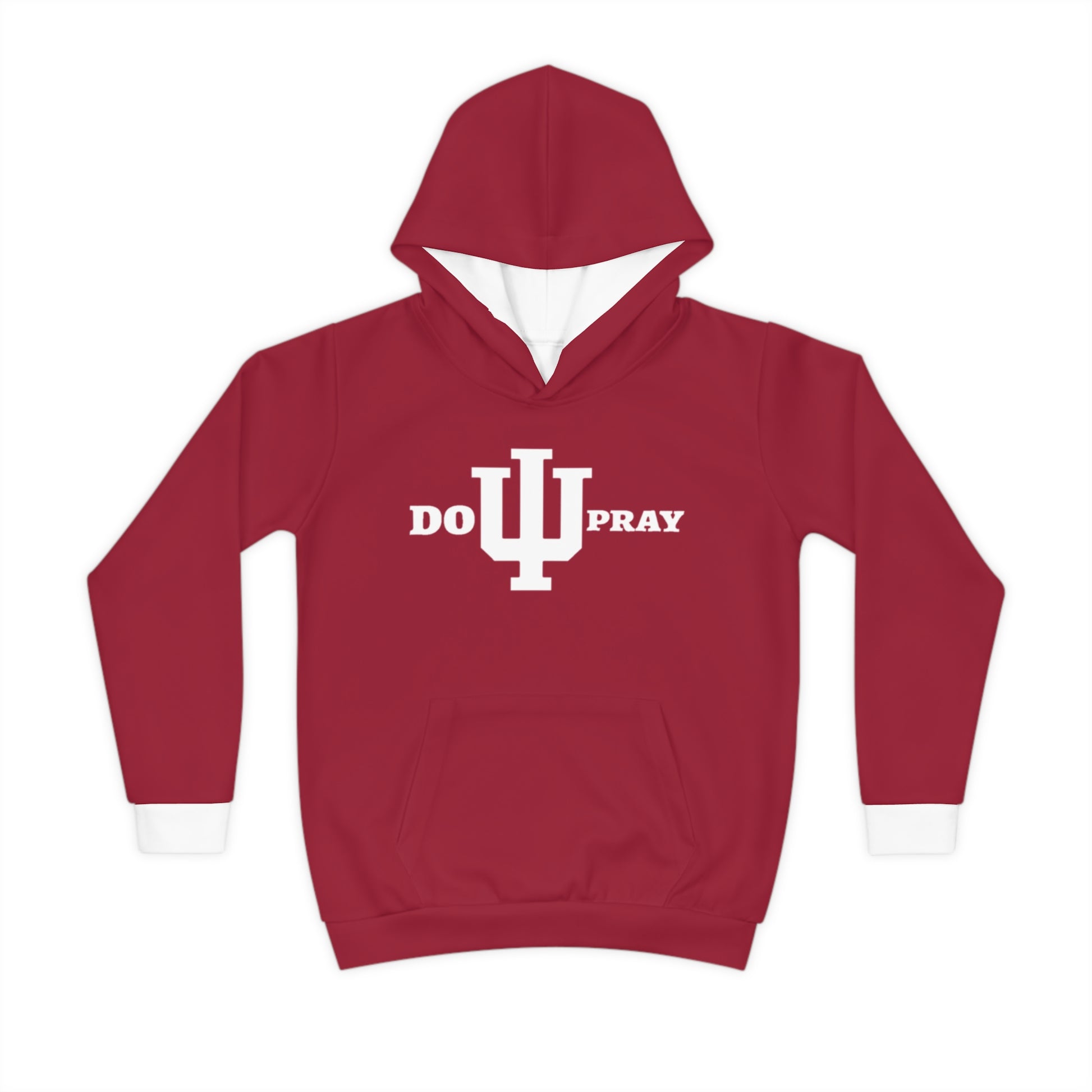 Children's All-Over Print Hoodie by Do U Pray – Vibrant recycled polyester blend with front kangaroo pocket.