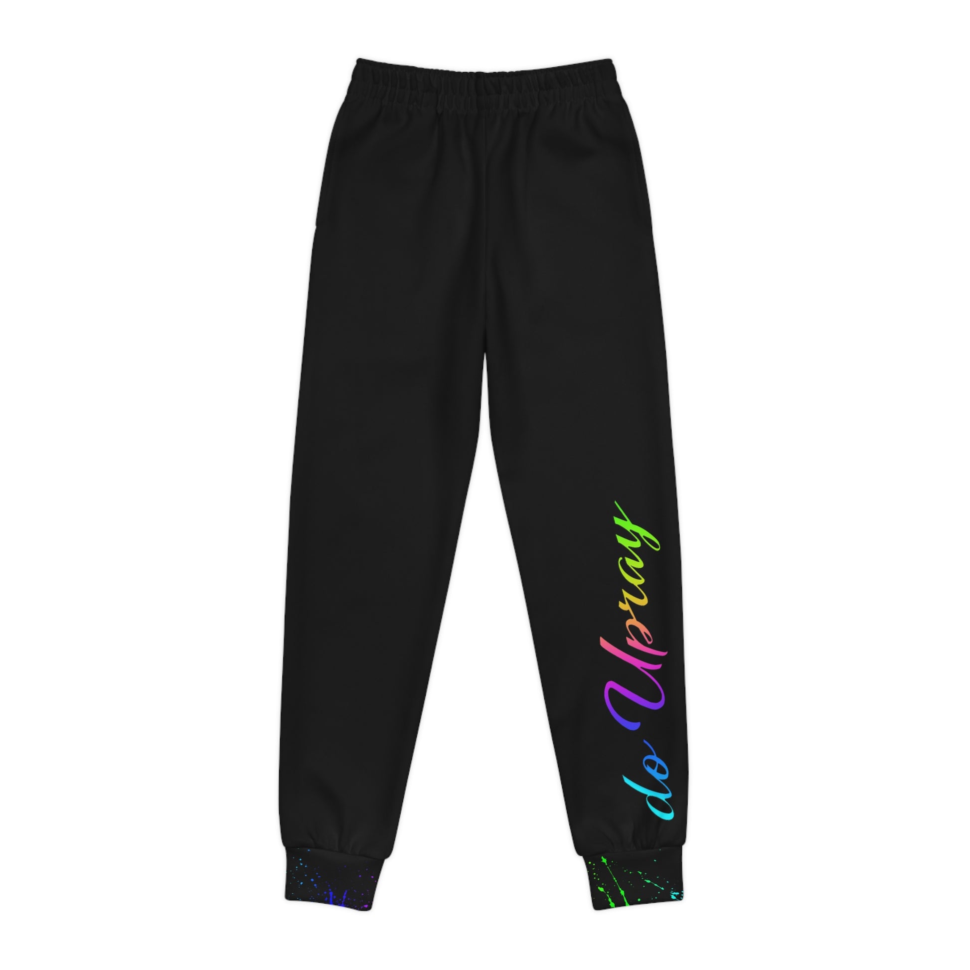 DoUPray Rainbow Youth Joggers – Soft, stylish joggers featuring a vibrant "Do U Pray" rainbow design, part of the Believe Church Collection.
