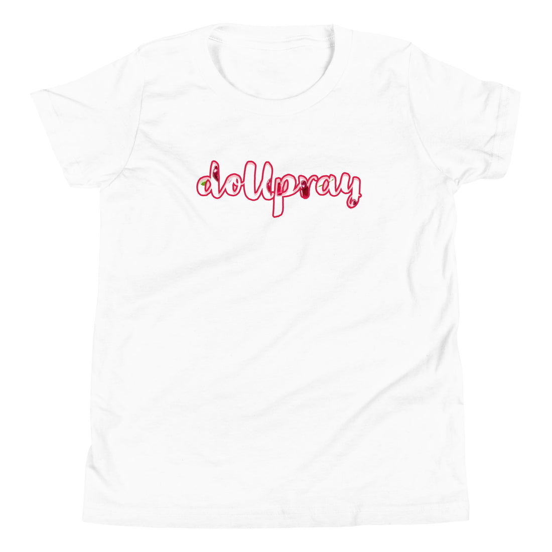doUpray Cherry Youth Short Sleeve T-Shirt – Vibrant cherry-red faith-based tee featuring the "Do U Pray" message, perfect for young believers.