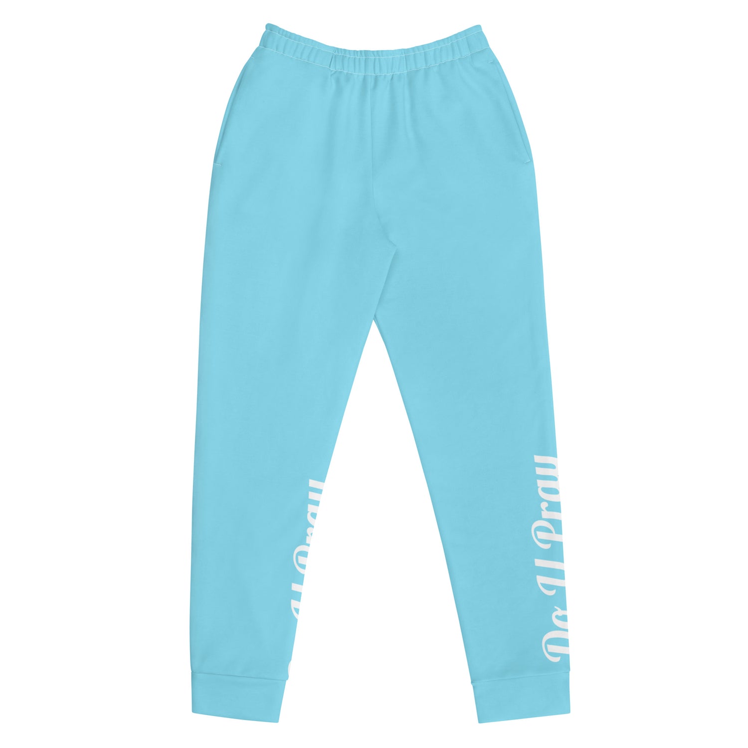 DoUPray Powder Blue Joggers – Soft, stylish joggers featuring a subtle "Do U Pray" design, part of the Believe Church Collection.