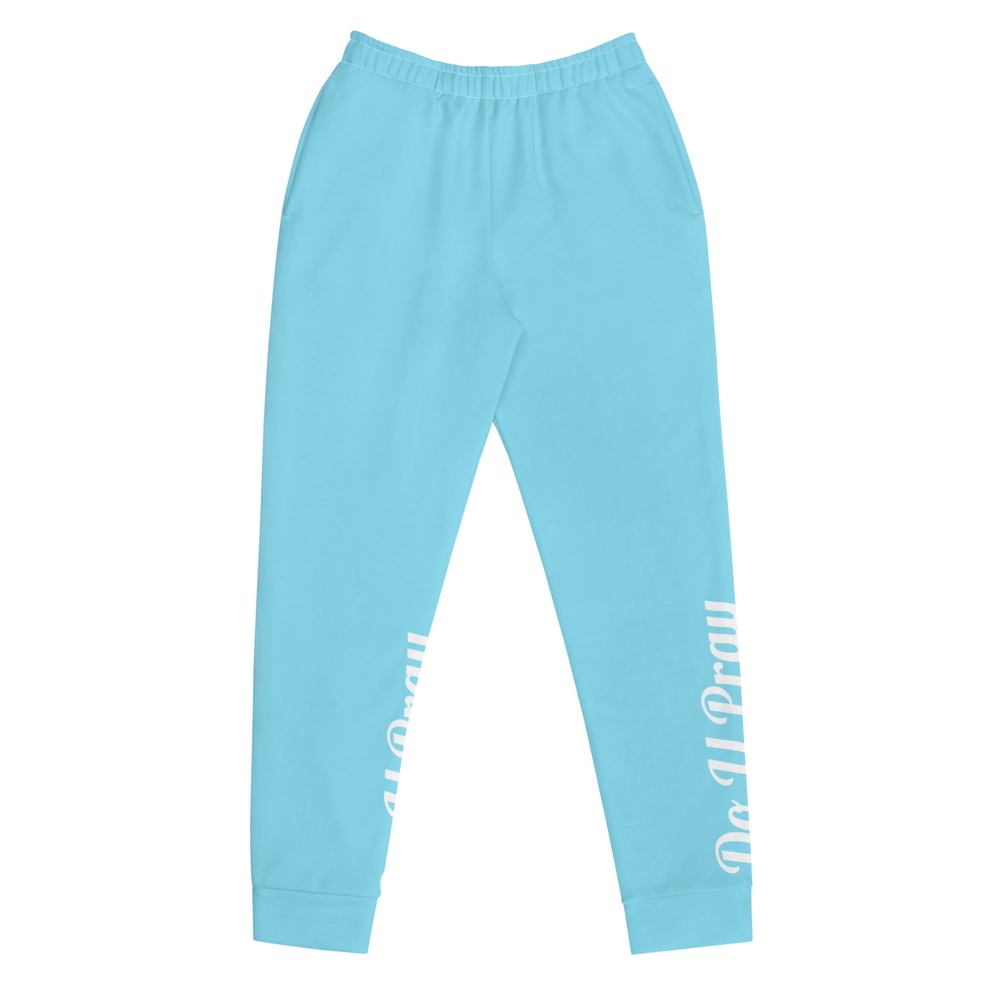 DoUPray Powder Blue Joggers – Soft, stylish joggers featuring a subtle "Do U Pray" design, part of the Believe Church Collection.