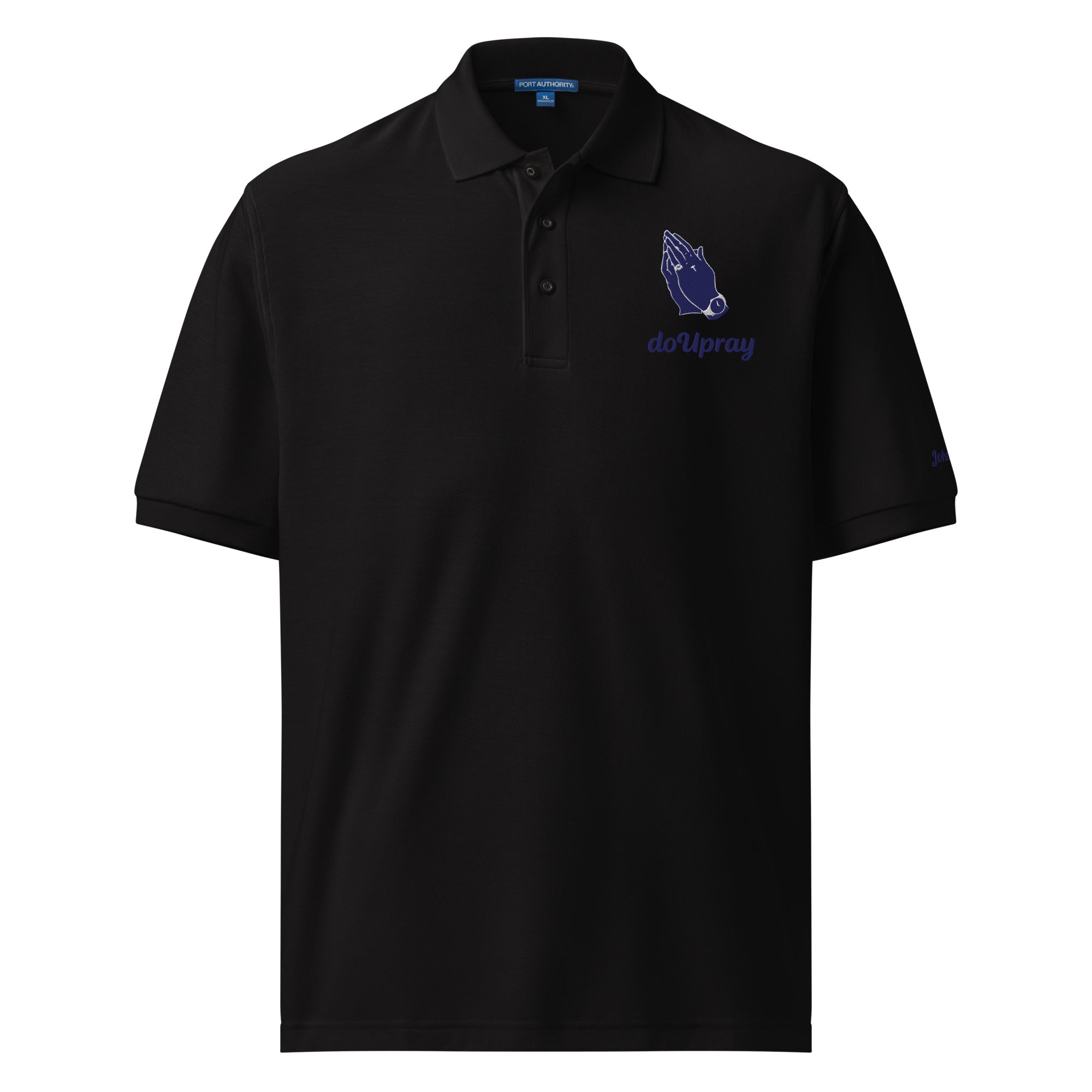 Do U Pray Men’s Premium Polo Shirt – Christian men’s apparel with embroidered logo, breathable cotton, USA