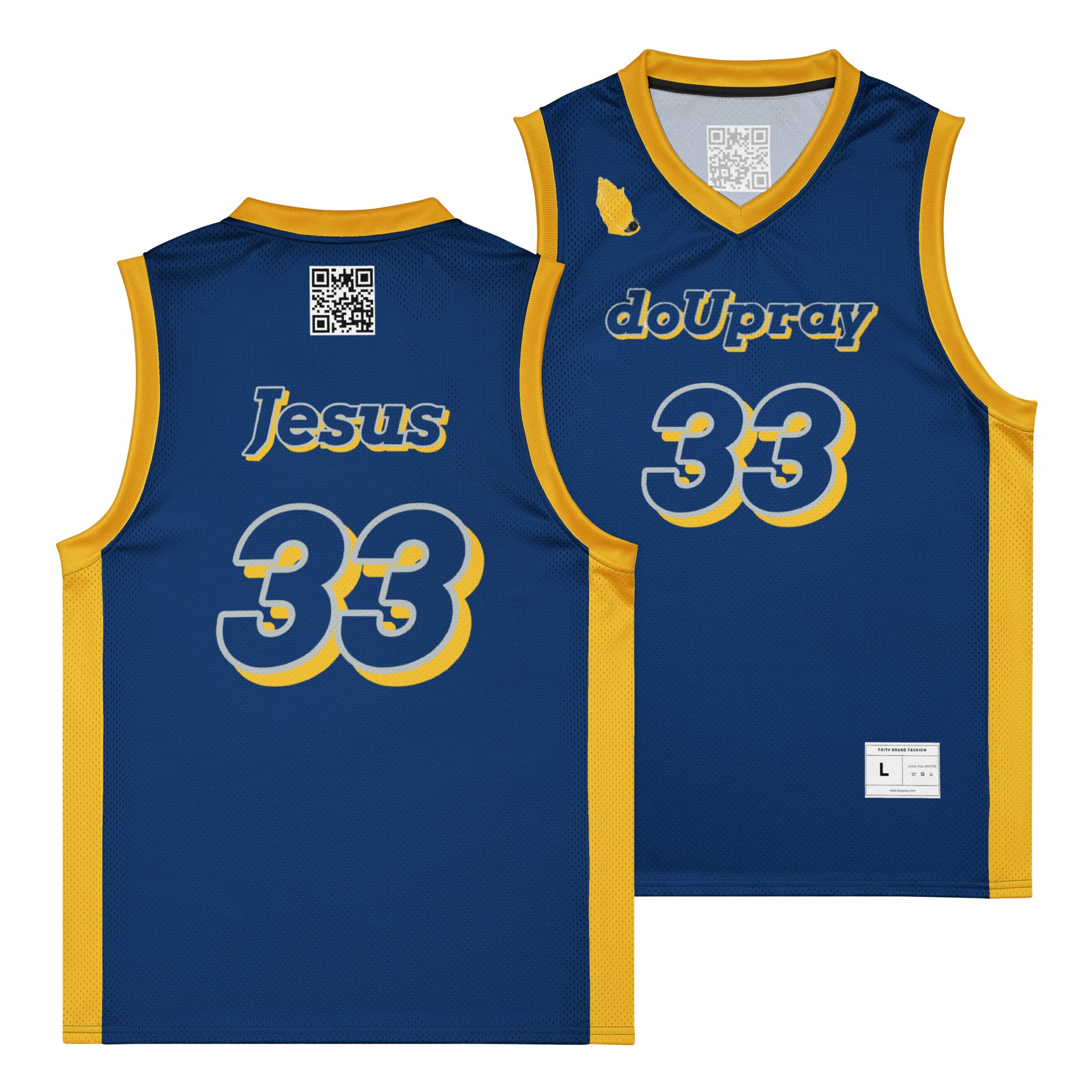 Unisex model wearing black Do U Pray premium basketball jersey with bold white faith lettering