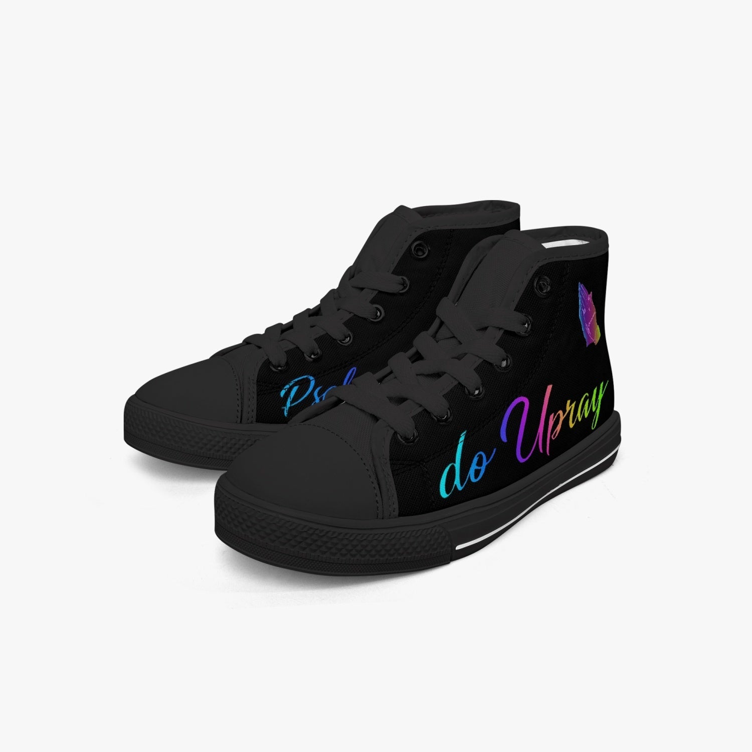 DoUPray Rainbow Kid’s High-Top Canvas Shoes-Black Do U Pray