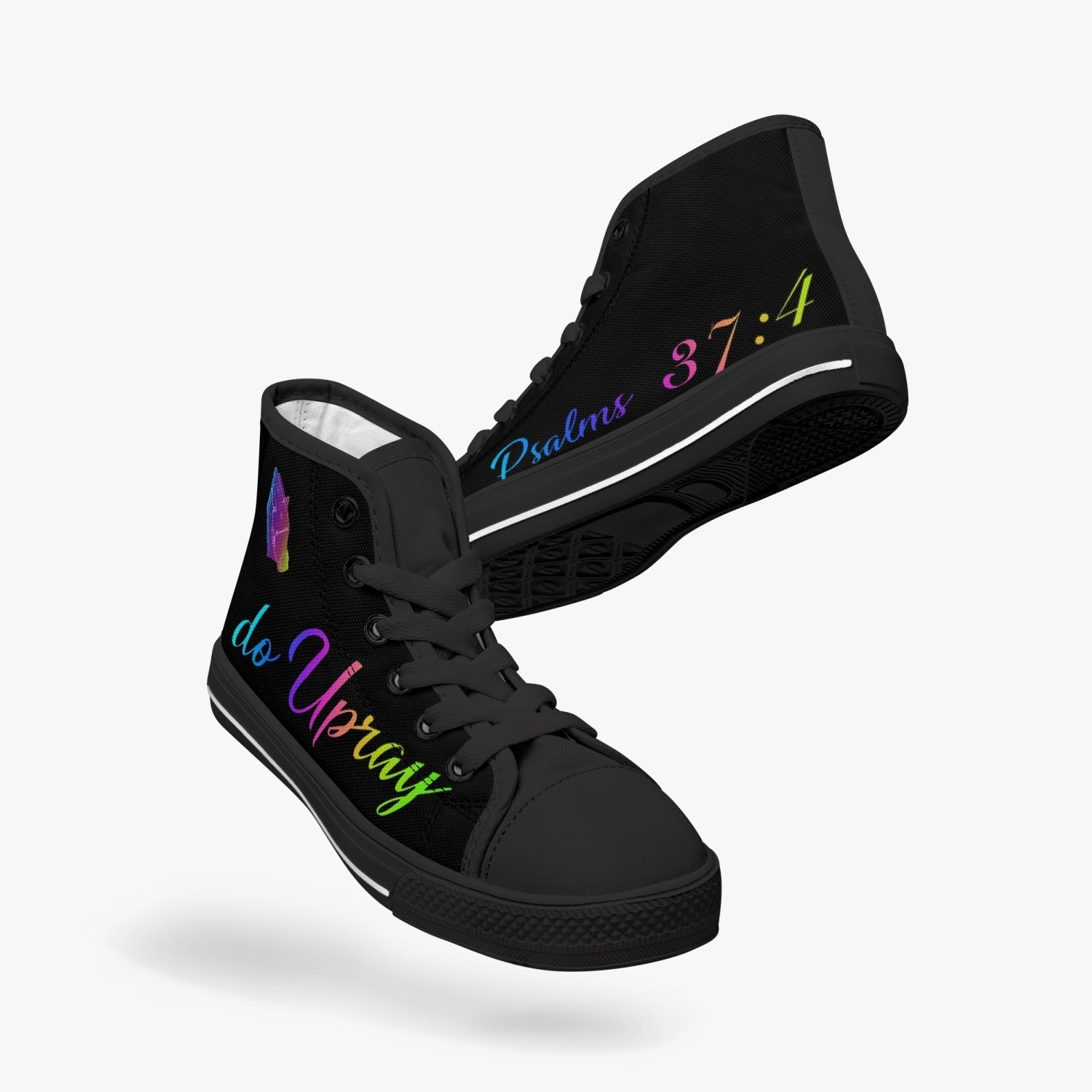 DoUPray Rainbow Kid’s High-Top Canvas Shoes-Black Do U Pray