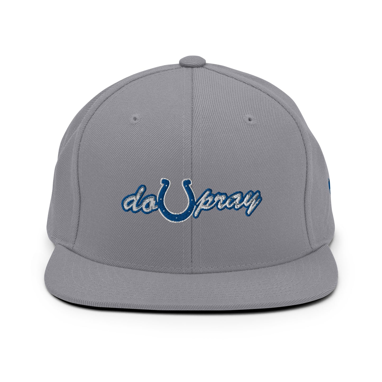 Do U Pray Colts Snapback Hat – Adjustable snapback cap with an embroidered "Do U Pray" design, part of the Believe Church Collection.